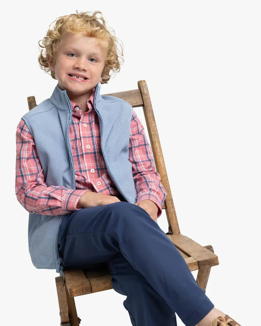Southern Tide Boys Asheland Plaid Intercoastal Long Sleeve Sport Shirt - Dusty Coral