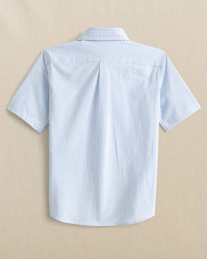 Southern Tide Boys Folly Field Seersucker Short Sleeve Sport Shirt - Ocean Channel