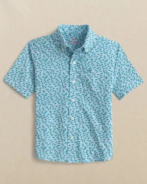 Southern Tide Boys Intercoastal Fintastic Short Sleeve Sport Shirt - Cerulean