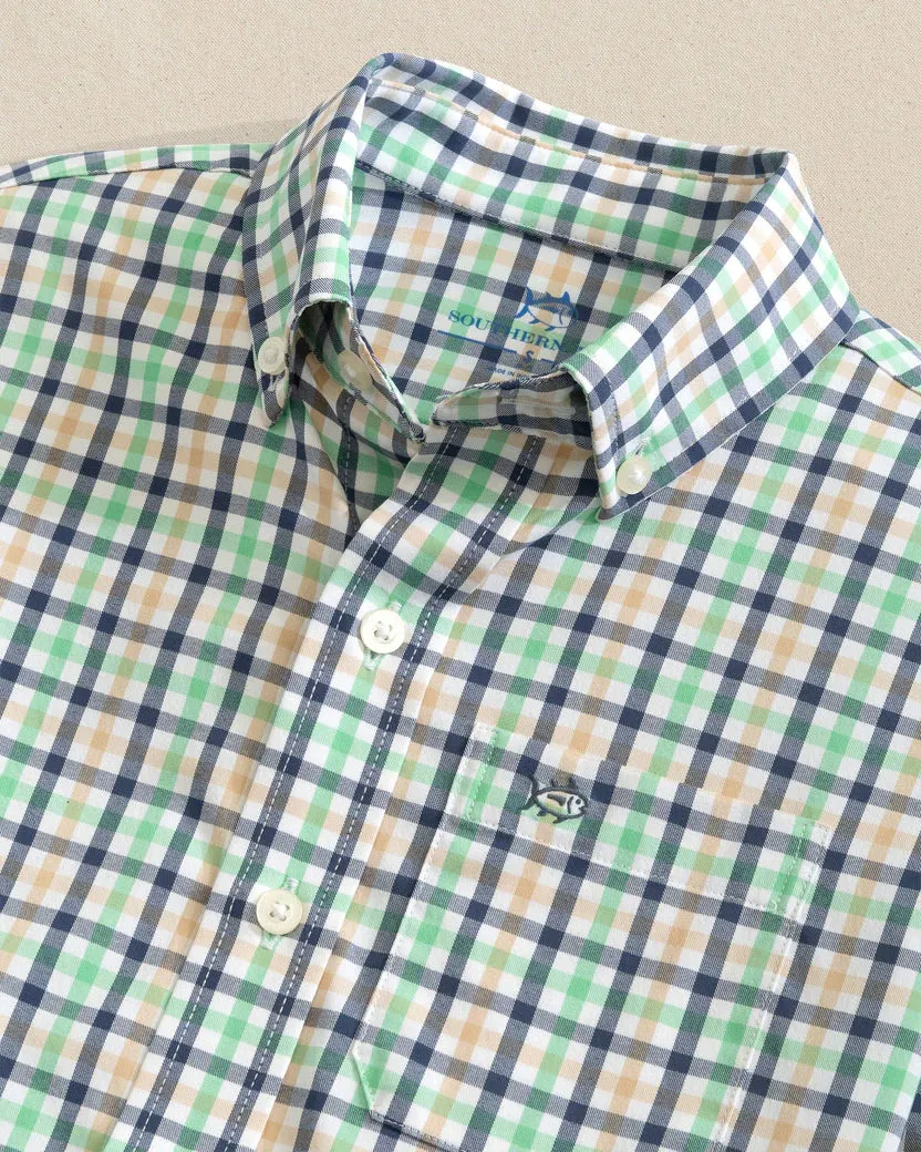 Southern Tide Boys Intercoastal Glenmoor Plaid Sport Shirt - Light Indigo