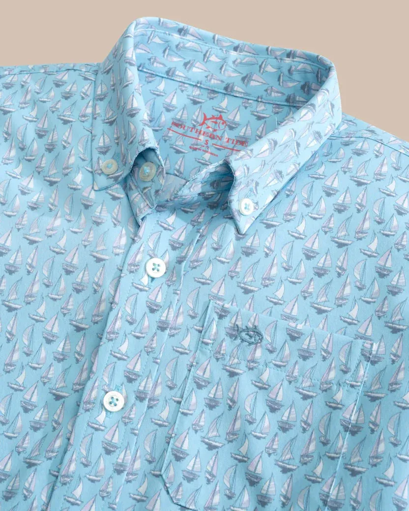 Southern Tide Kids Intercoastal Forget A-Boat It Short Sleeve Sport Shirt - Clearwater Blue