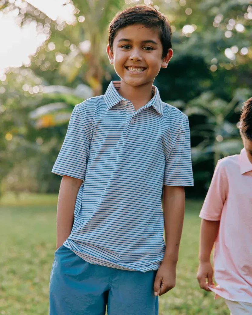 Southern Tide Kids Ryder Heather Halls Stripe Performance Polo - Heather Pale Rosette Pink