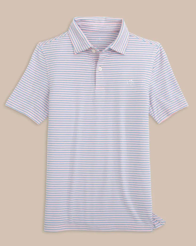 Southern Tide Kids Ryder Heather Halls Stripe Performance Polo - Heather Pale Rosette Pink