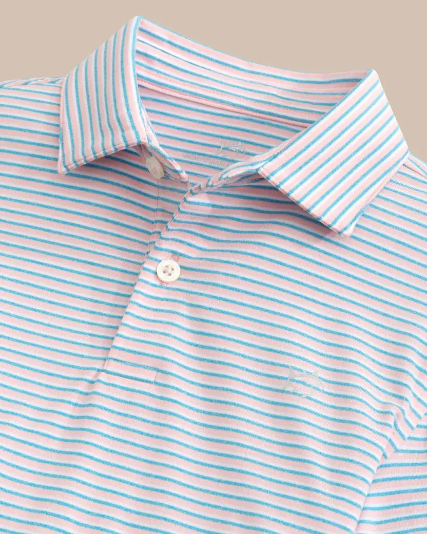 Southern Tide Kids Ryder Heather Halls Stripe Performance Polo - Heather Pale Rosette Pink
