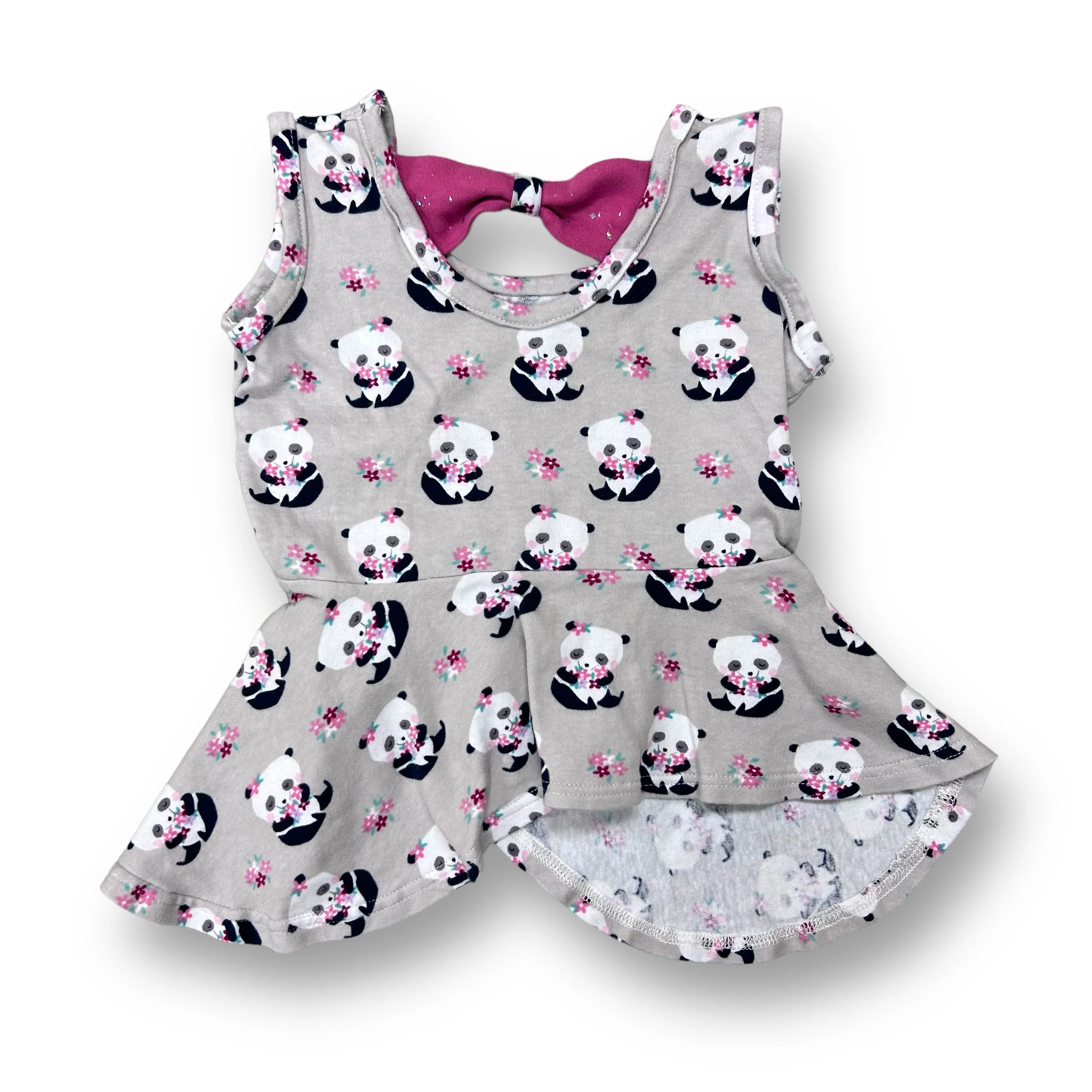 Spotted Zebra Girls Size 3T Gray Panda Print Sleeveless Blouse with Bow