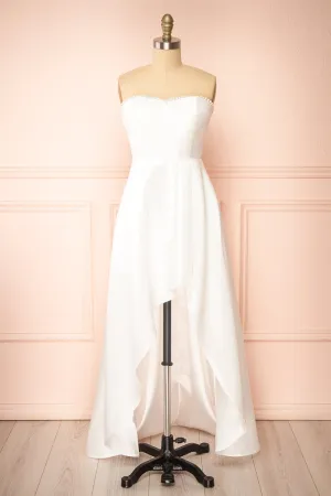 Stefany | White High-Low Dress w/ Pearls