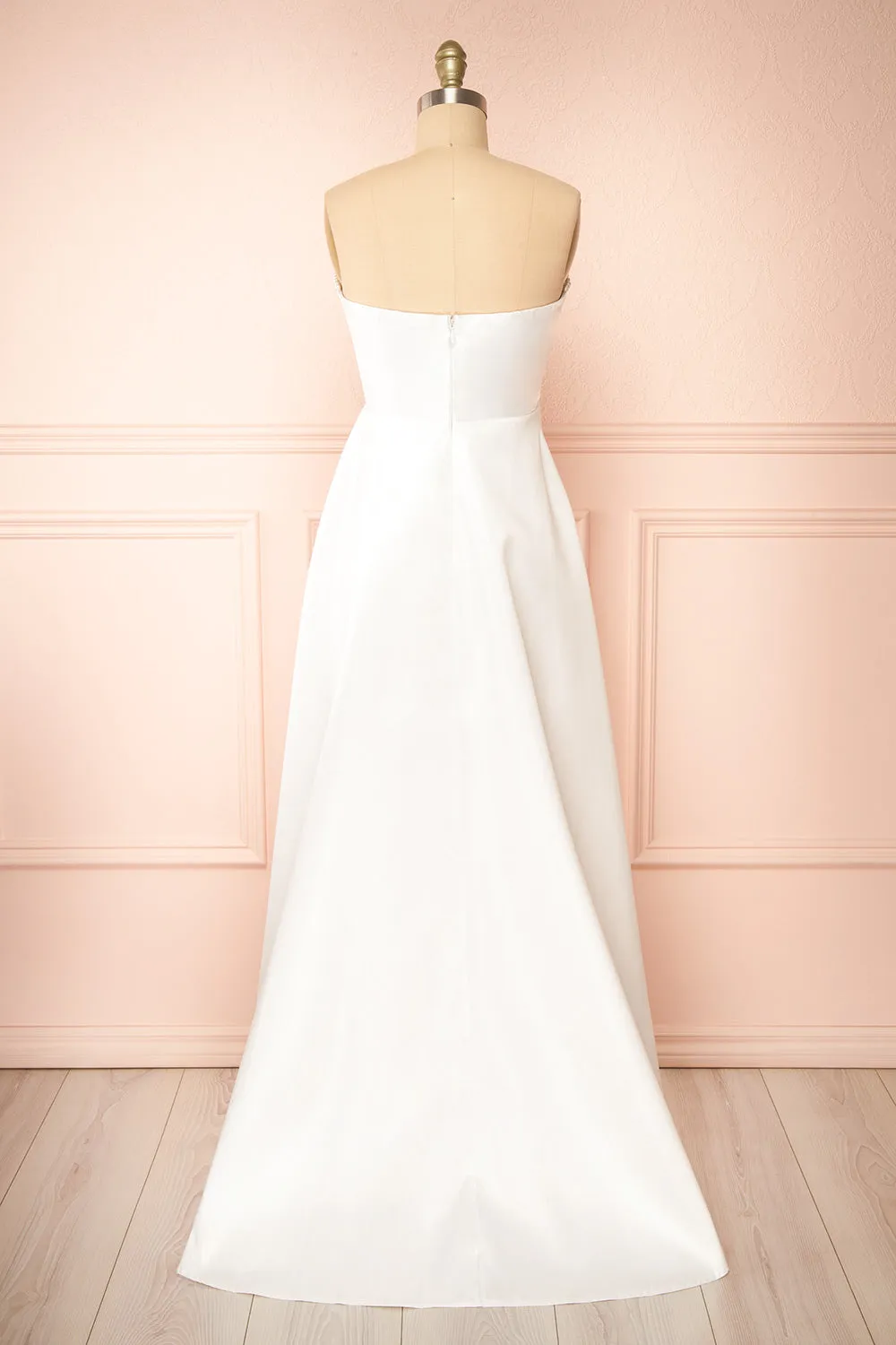 Stefany | White High-Low Dress w/ Pearls
