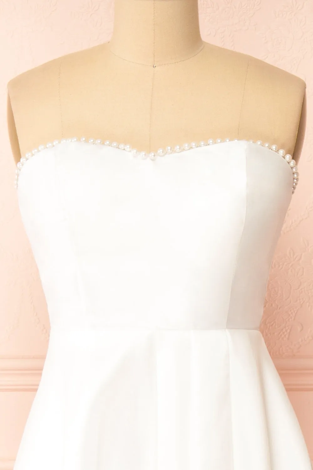 Stefany | White High-Low Dress w/ Pearls