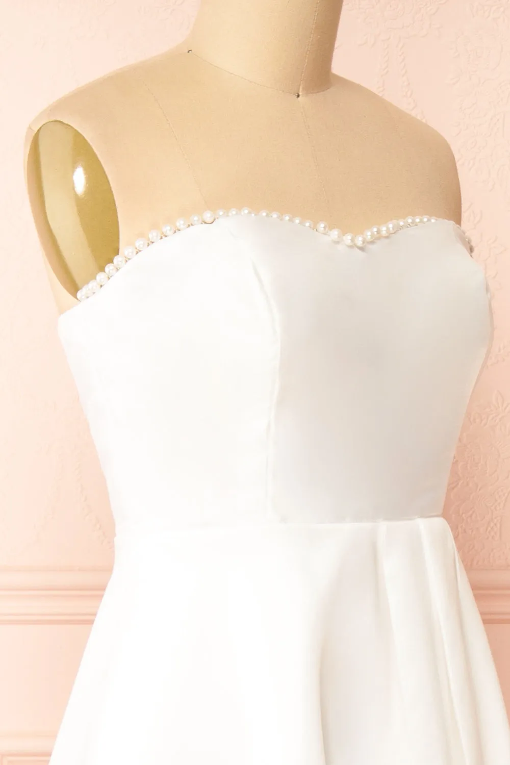 Stefany | White High-Low Dress w/ Pearls