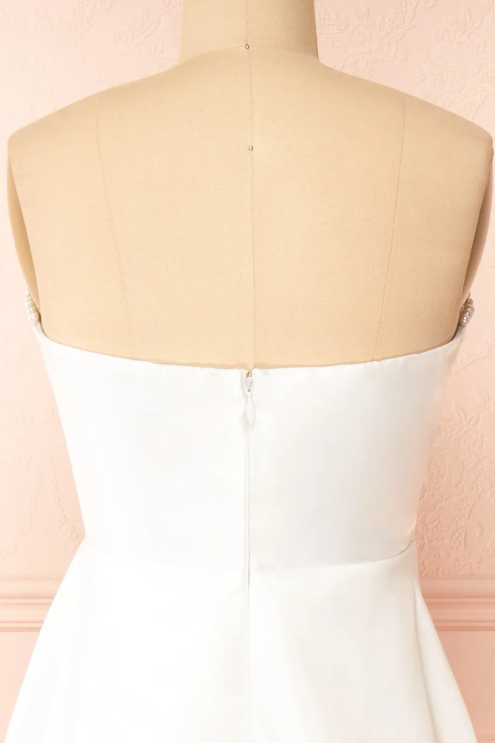 Stefany | White High-Low Dress w/ Pearls
