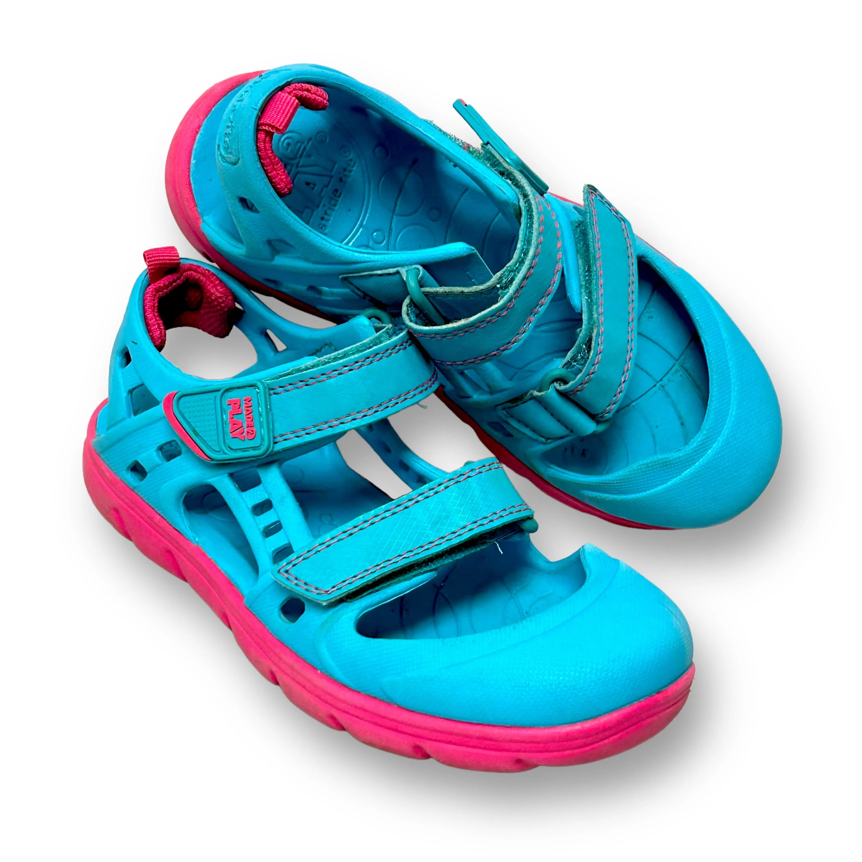 Stride Rite Made 2 Play Youth Girl Size 1 Aqua & Pink Phibian Sandals