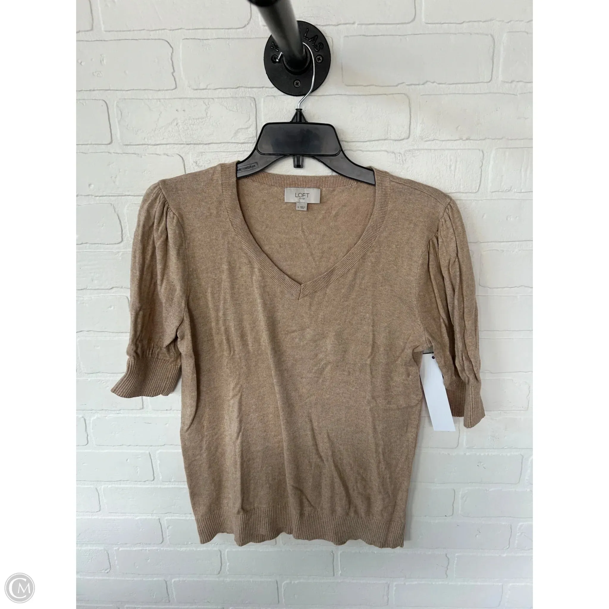 Sweater Short Sleeve By Loft In Tan, Size: S