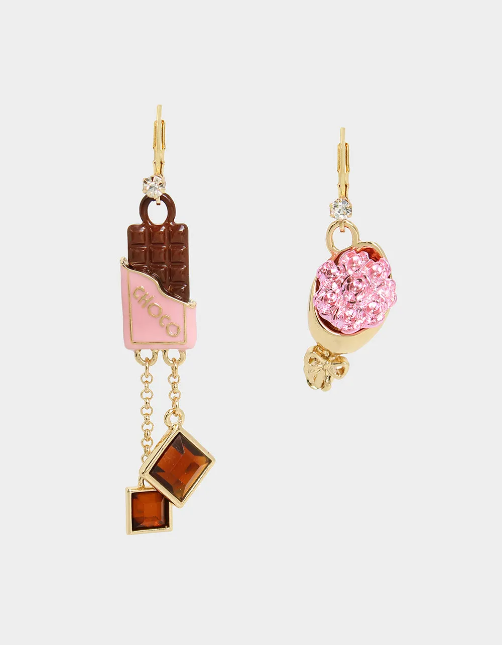 SWEETHEART SWOON CHOCOLATE ROSE MISMATCH EARRINGS PINK Betsey Johnson