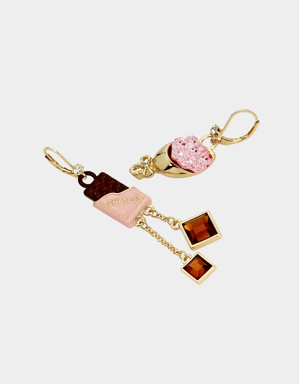 SWEETHEART SWOON CHOCOLATE ROSE MISMATCH EARRINGS PINK Betsey Johnson