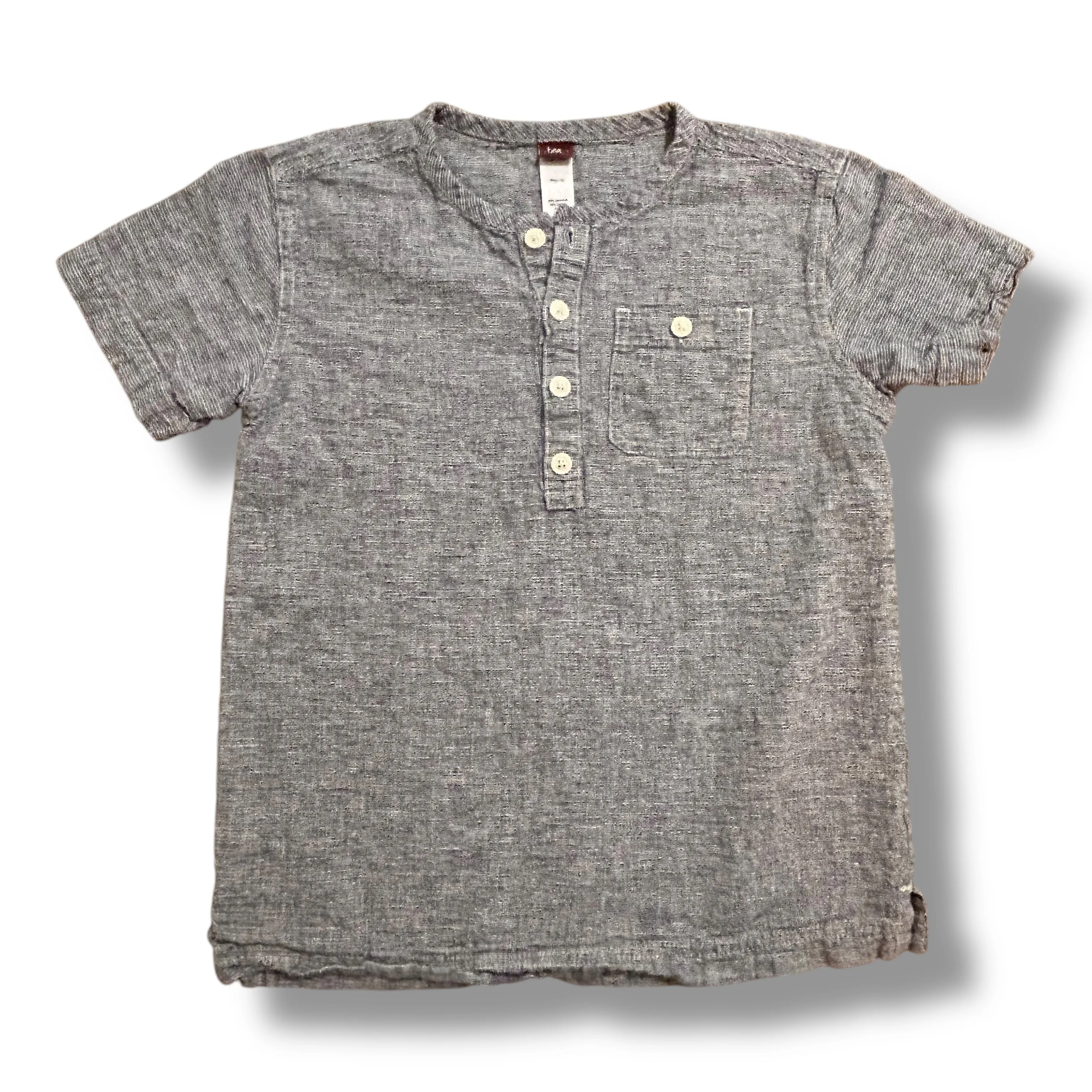 Tea Boys Size 10 Youth Linen and Cotton Blend Henley Pocket Shirt