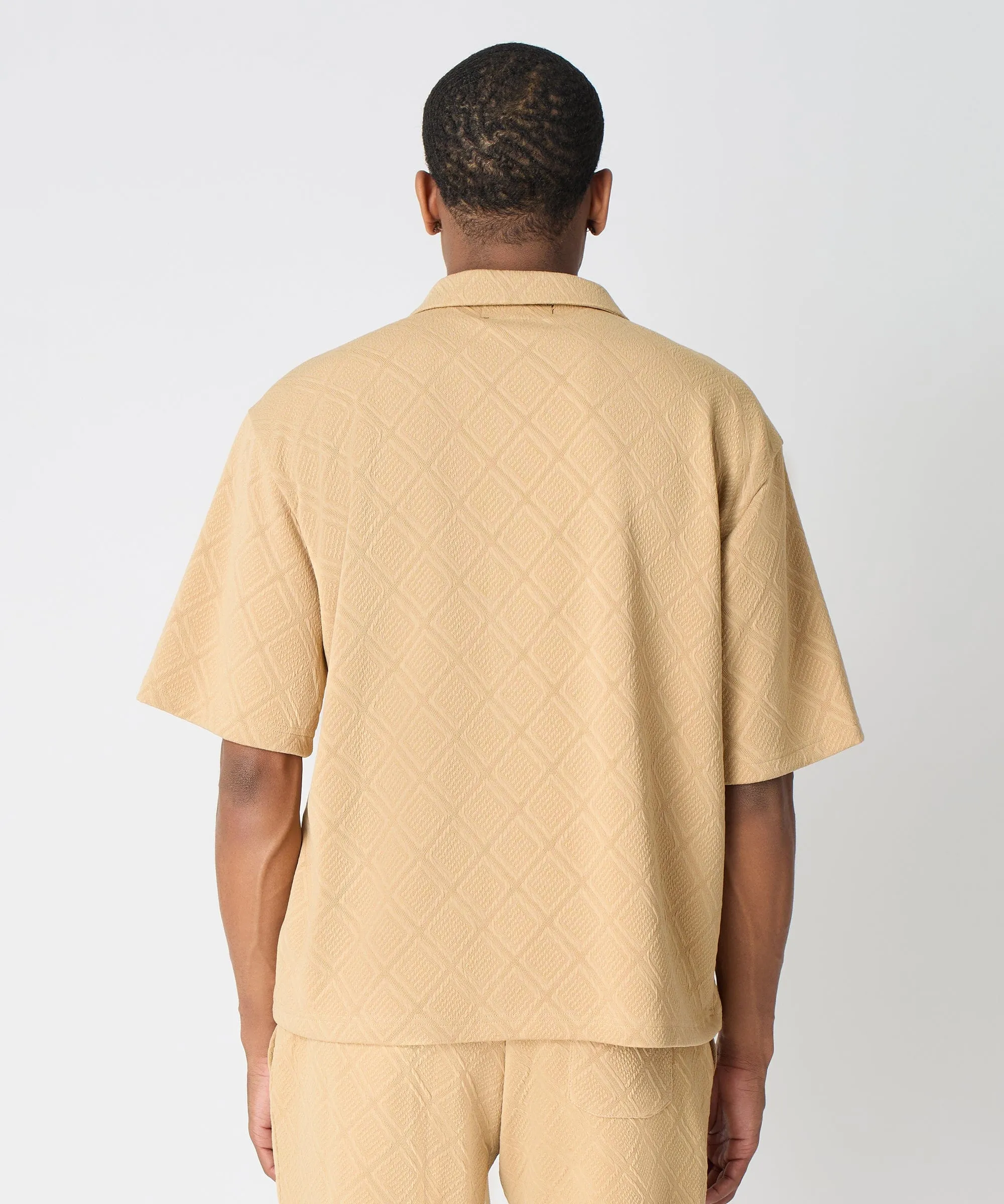 Textured Knit Short Sleeve Button Down Shirt - Taupe
