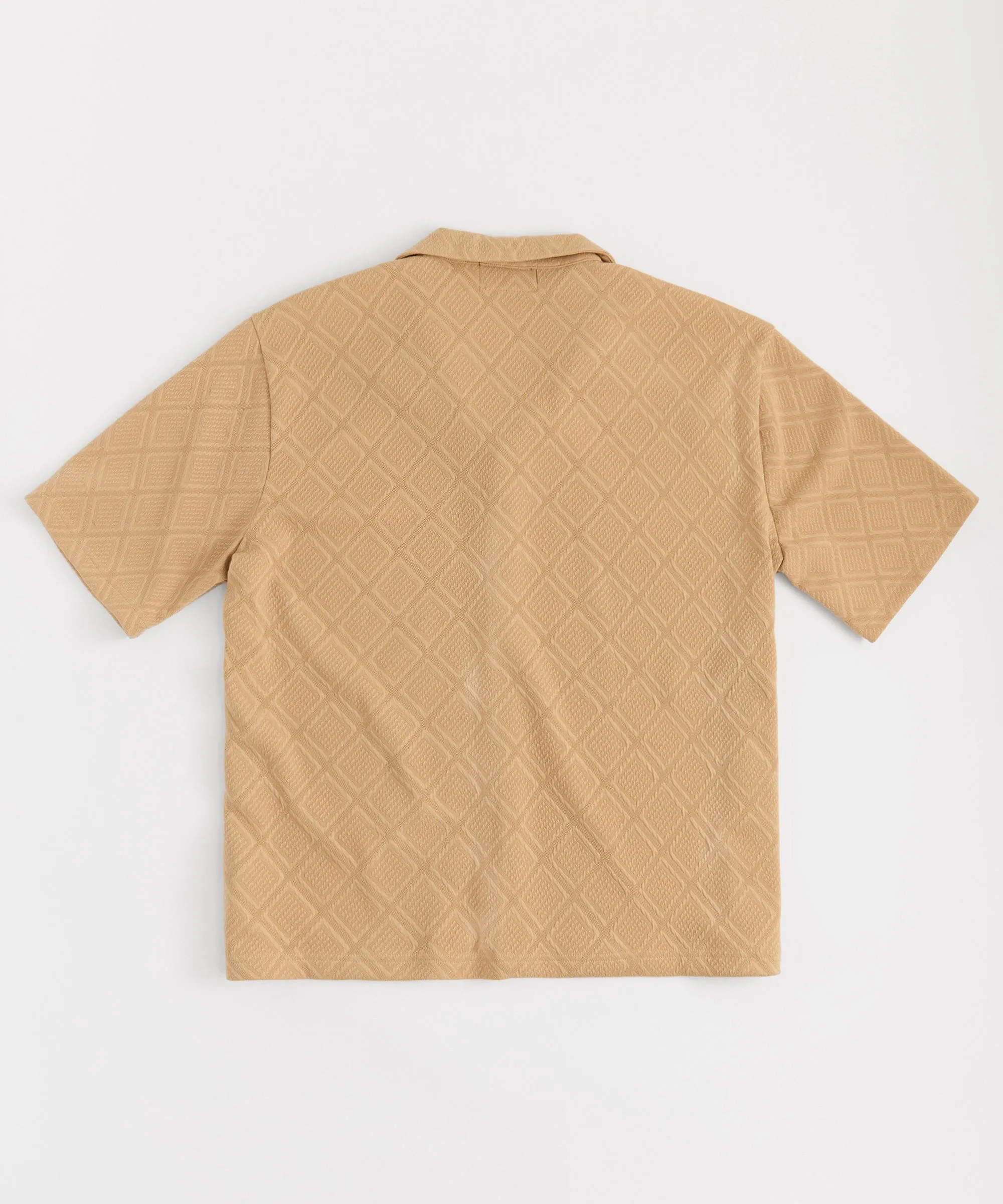 Textured Knit Short Sleeve Button Down Shirt - Taupe