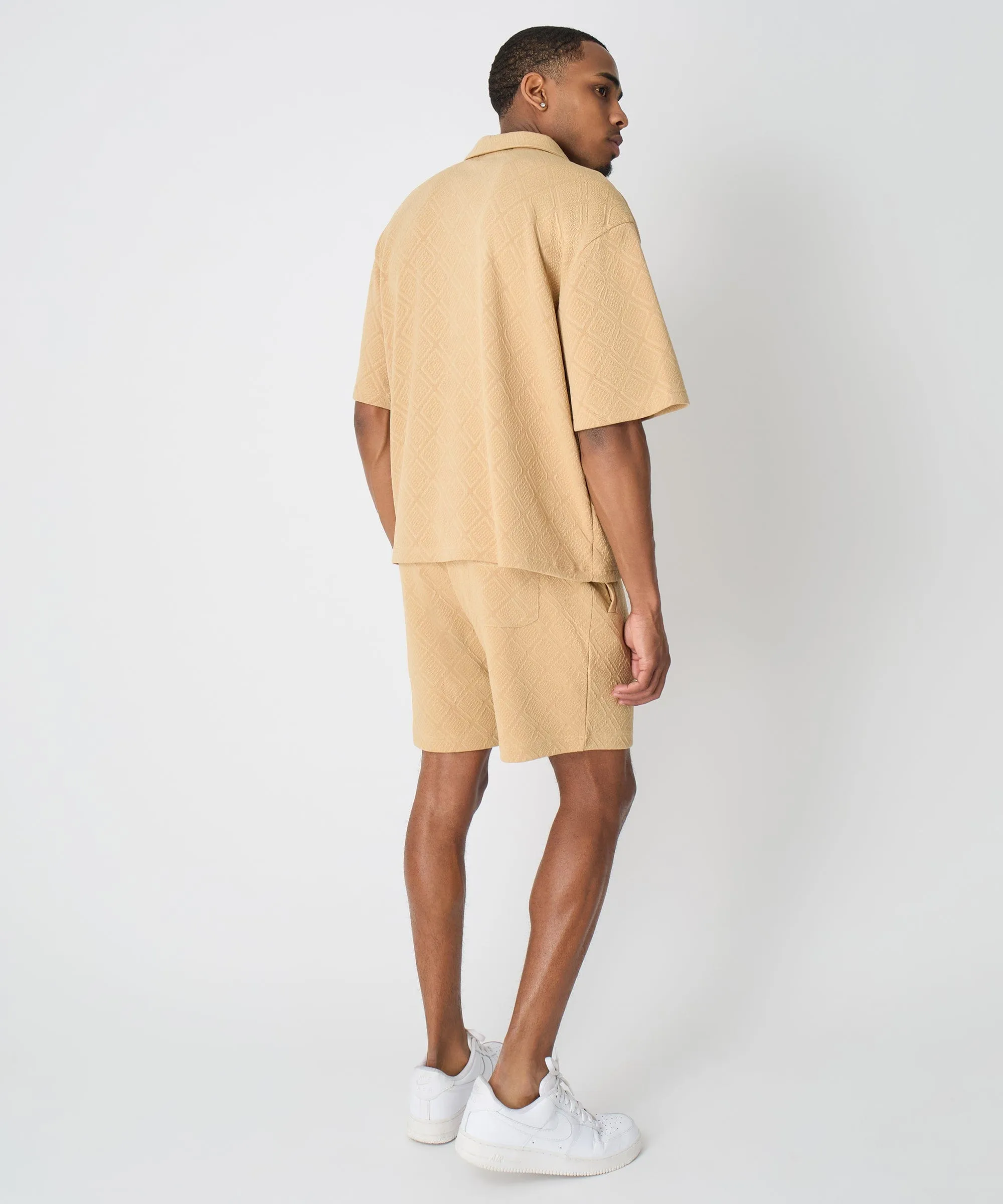 Textured Knit Short Sleeve Button Down Shirt - Taupe