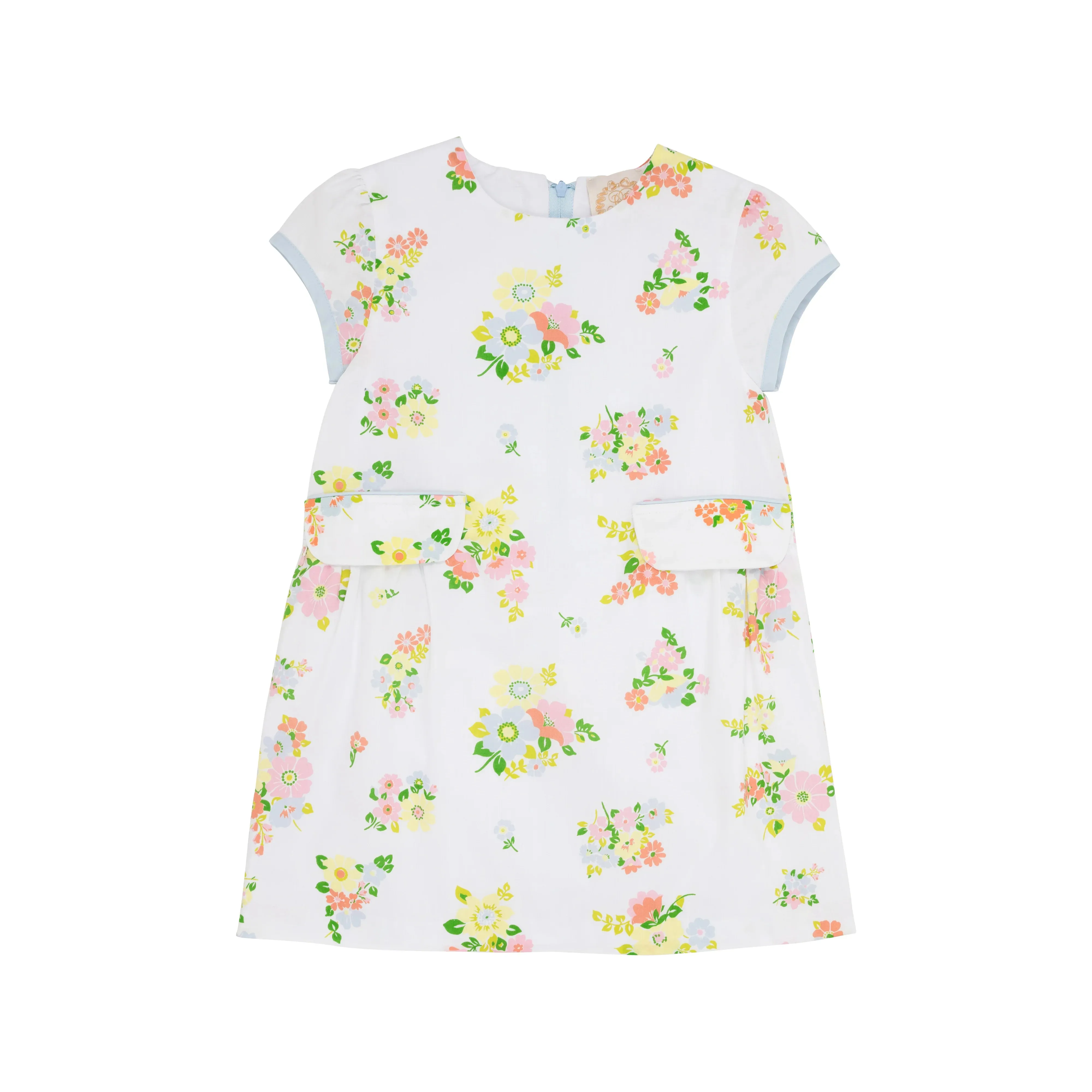 The Beaufort Bonnet Company Girl's Bett's Bow Dress - Biltmore Blooms With Buckhead Blue
