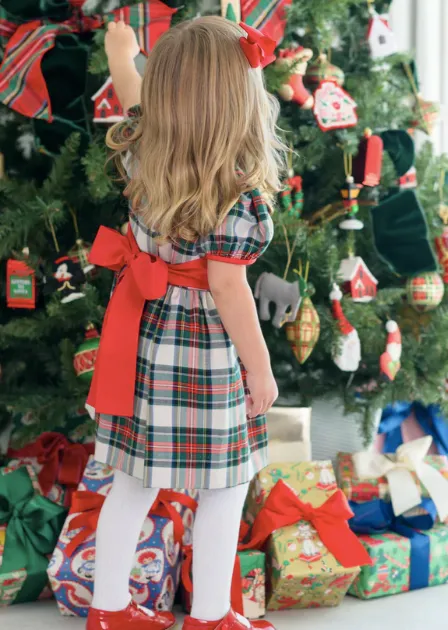 The Beaufort Bonnet Company Girl's Cindy Lou Sash Dress - Aiken Place Place with Richmond Red
