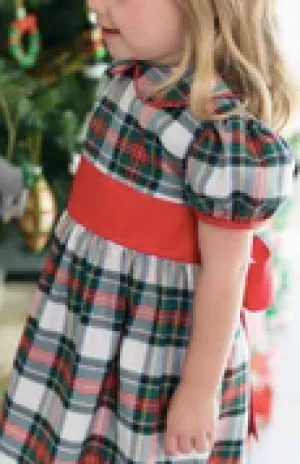 The Beaufort Bonnet Company Girl's Cindy Lou Sash Dress - Aiken Place Place with Richmond Red
