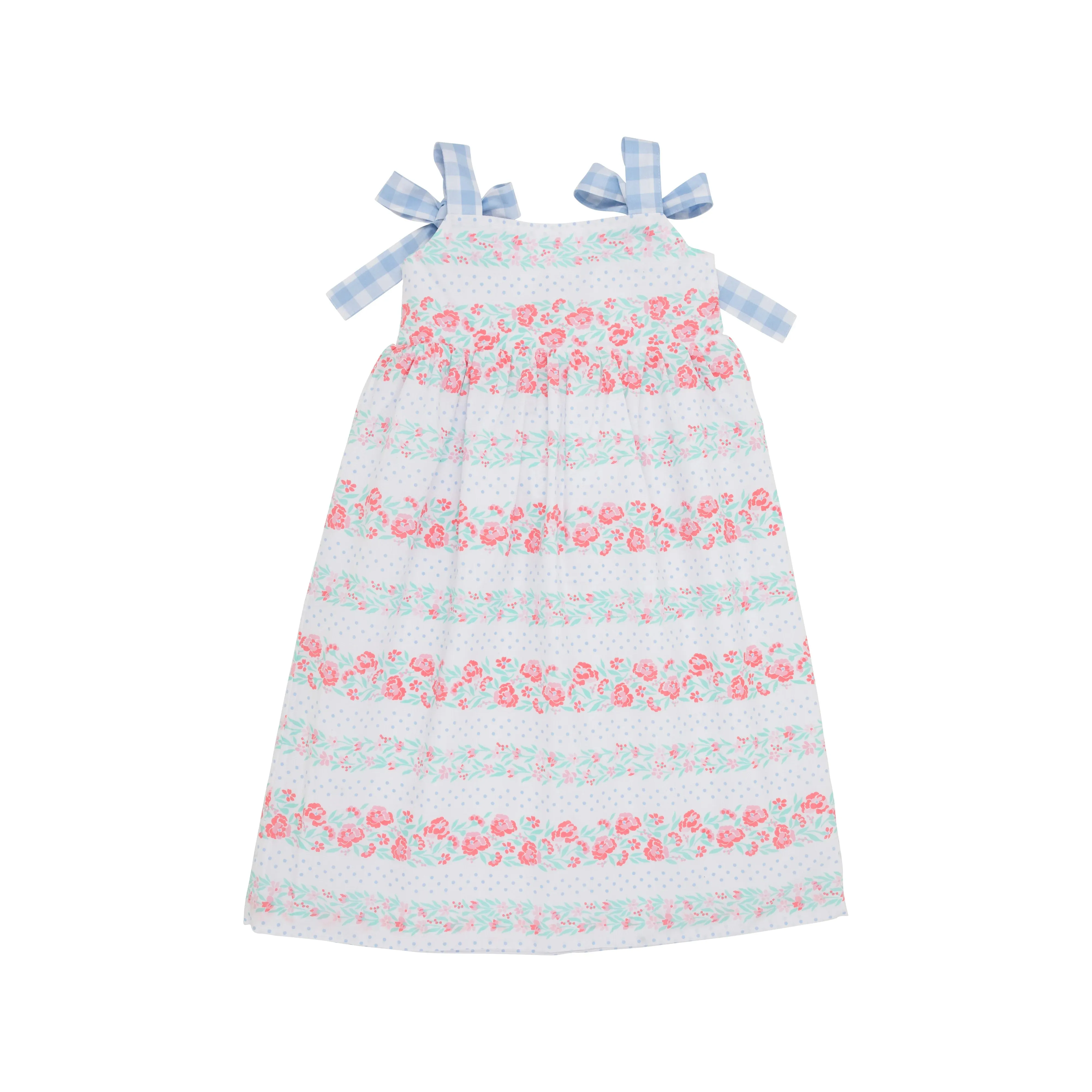 The Beaufort Bonnet Company Girl's Macie Midi Dress - Gasparilla Garlands With Beale Street Blue Check