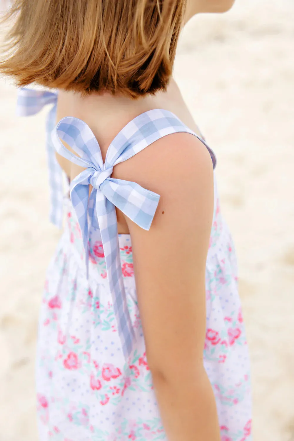 The Beaufort Bonnet Company Girl's Macie Midi Dress - Gasparilla Garlands With Beale Street Blue Check