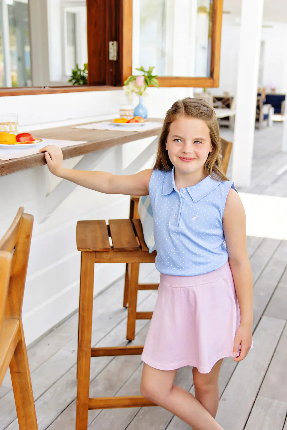 The Beaufort Bonnet Company Girl's Searcy Skort - Palm Beach Pink With Beale Street Blue Stork