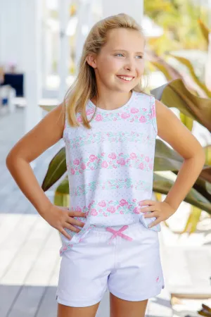 The Beaufort Bonnet Company Girl's Sleeveless Polly Play Shirt - Gasparilla Garlands