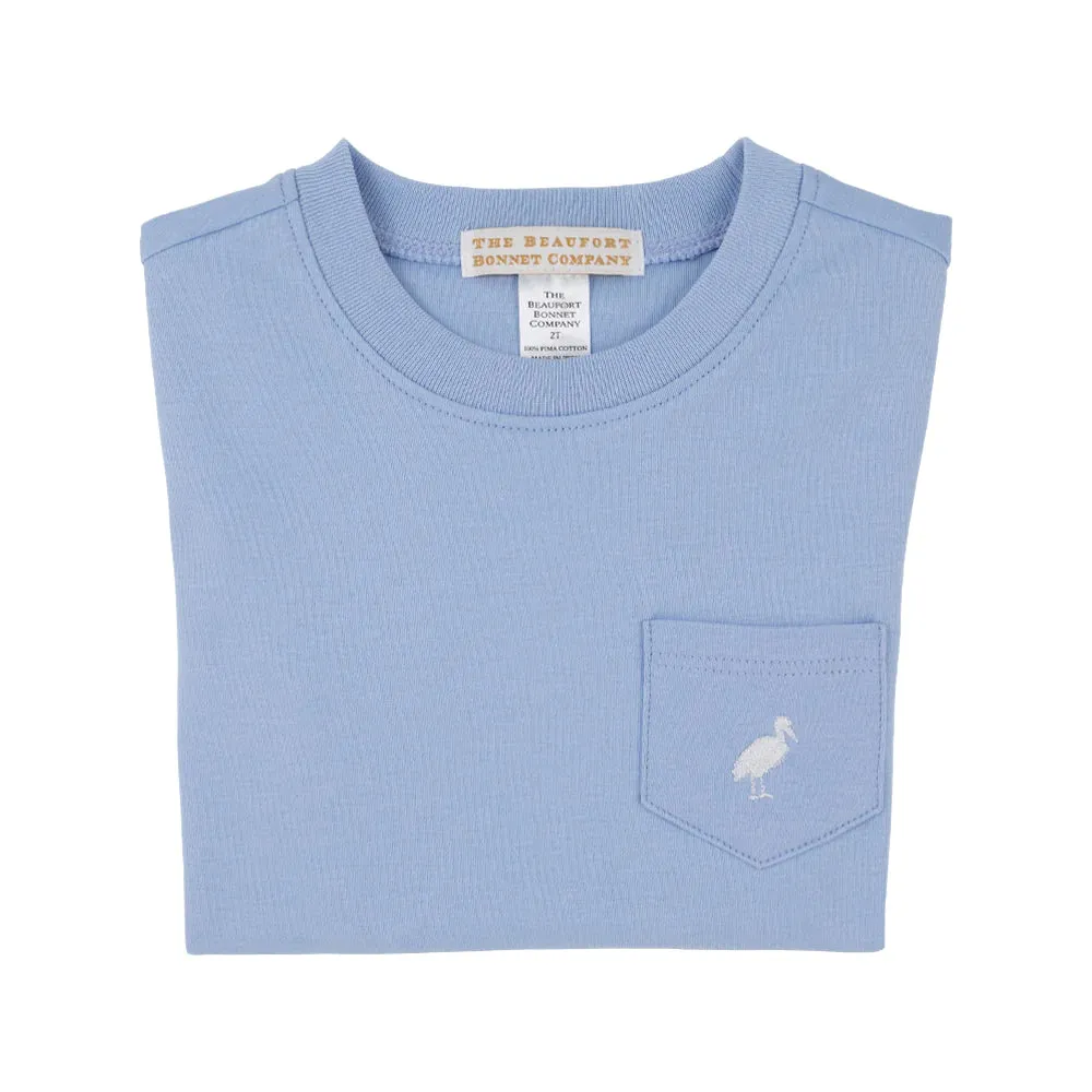 The Beaufort Bonnet Company Infant's Carter Crewneck - Beale Street Blue With Worth Avenue White Stork