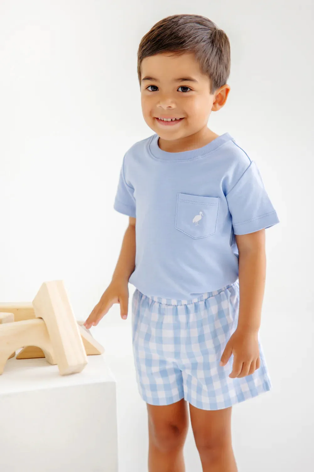 The Beaufort Bonnet Company Infant's Carter Crewneck - Beale Street Blue With Worth Avenue White Stork