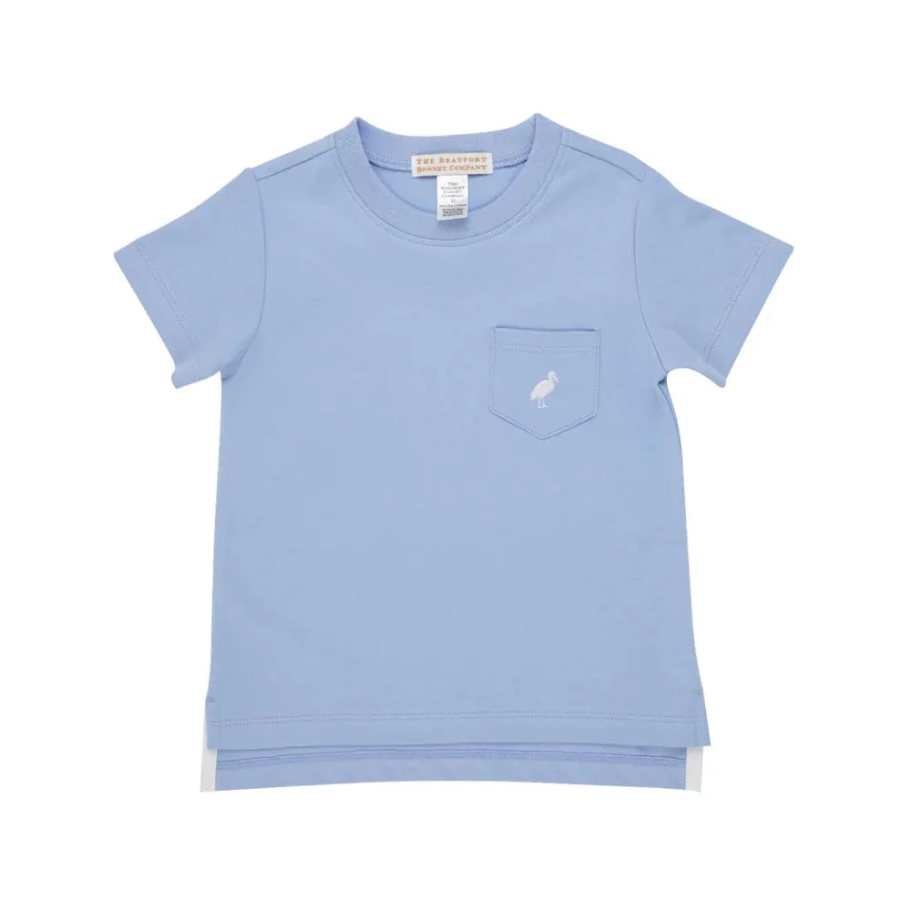 The Beaufort Bonnet Company Infant's Carter Crewneck - Beale Street Blue With Worth Avenue White Stork