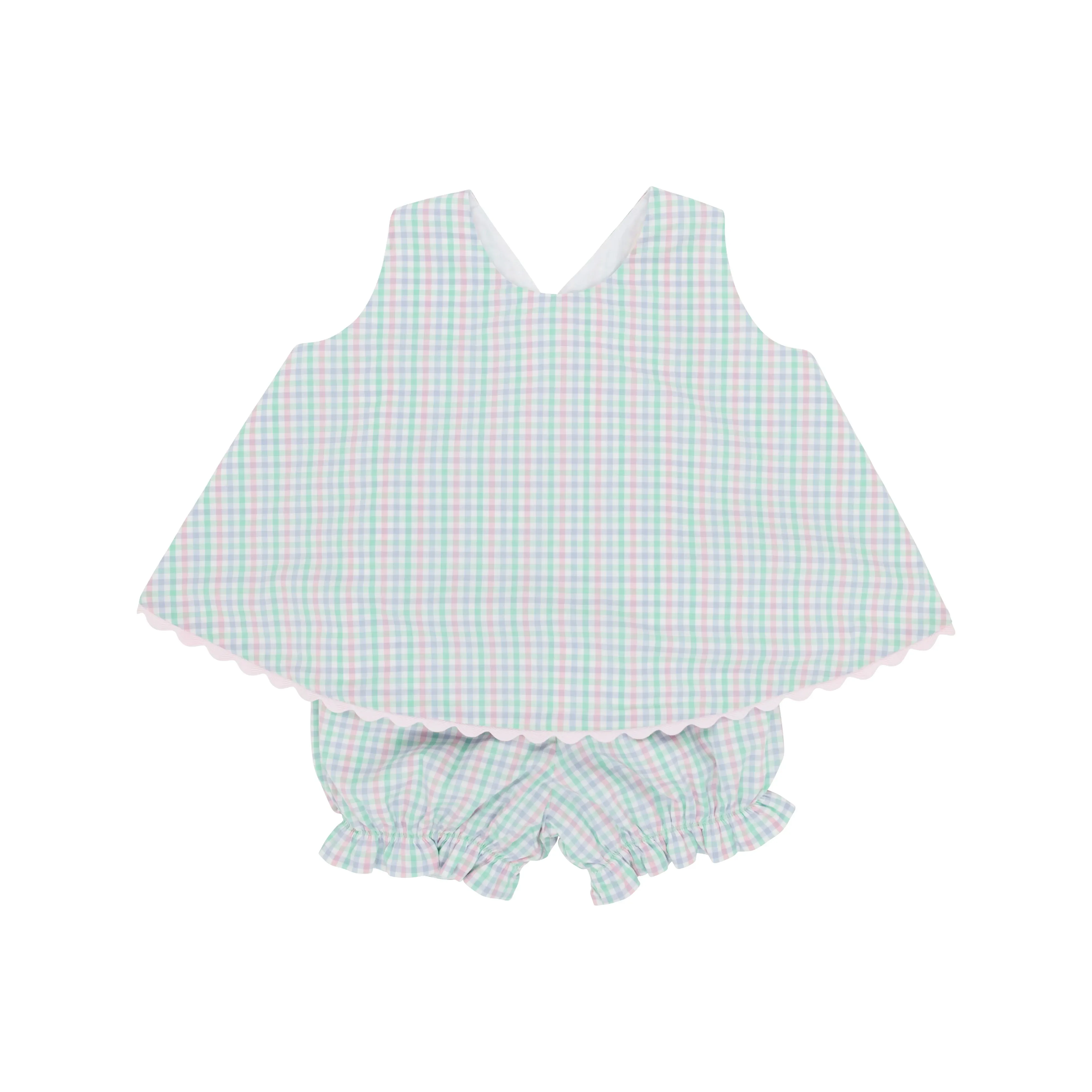 The Beaufort Bonnet Company Infant's Susanne Swing Top Set - Sir Proper's Preppy Plaid With Palm Beach Pink Ric Rac