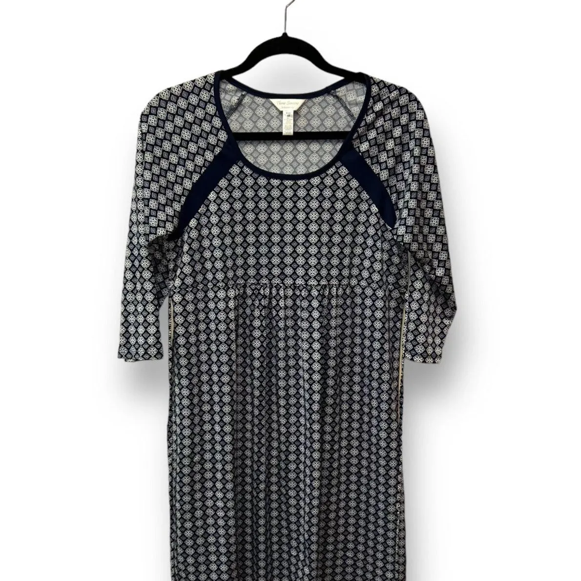 Three Seasons Size Medium Navy & White Print Tie-Back Maternity Dress