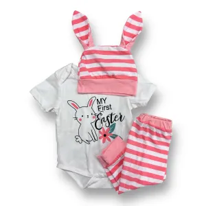 Toddler Girl Size 18 Months Pink and White 3pc My First Easter Outfit with Hat