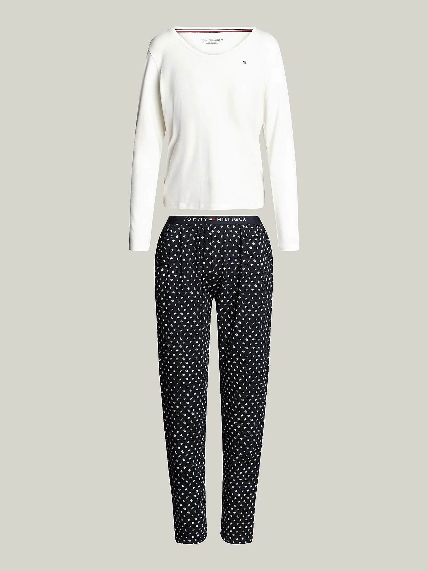 Tommy Hilfiger ORIGINAL Womens Pyjama Set Ancient White/Star Navy
