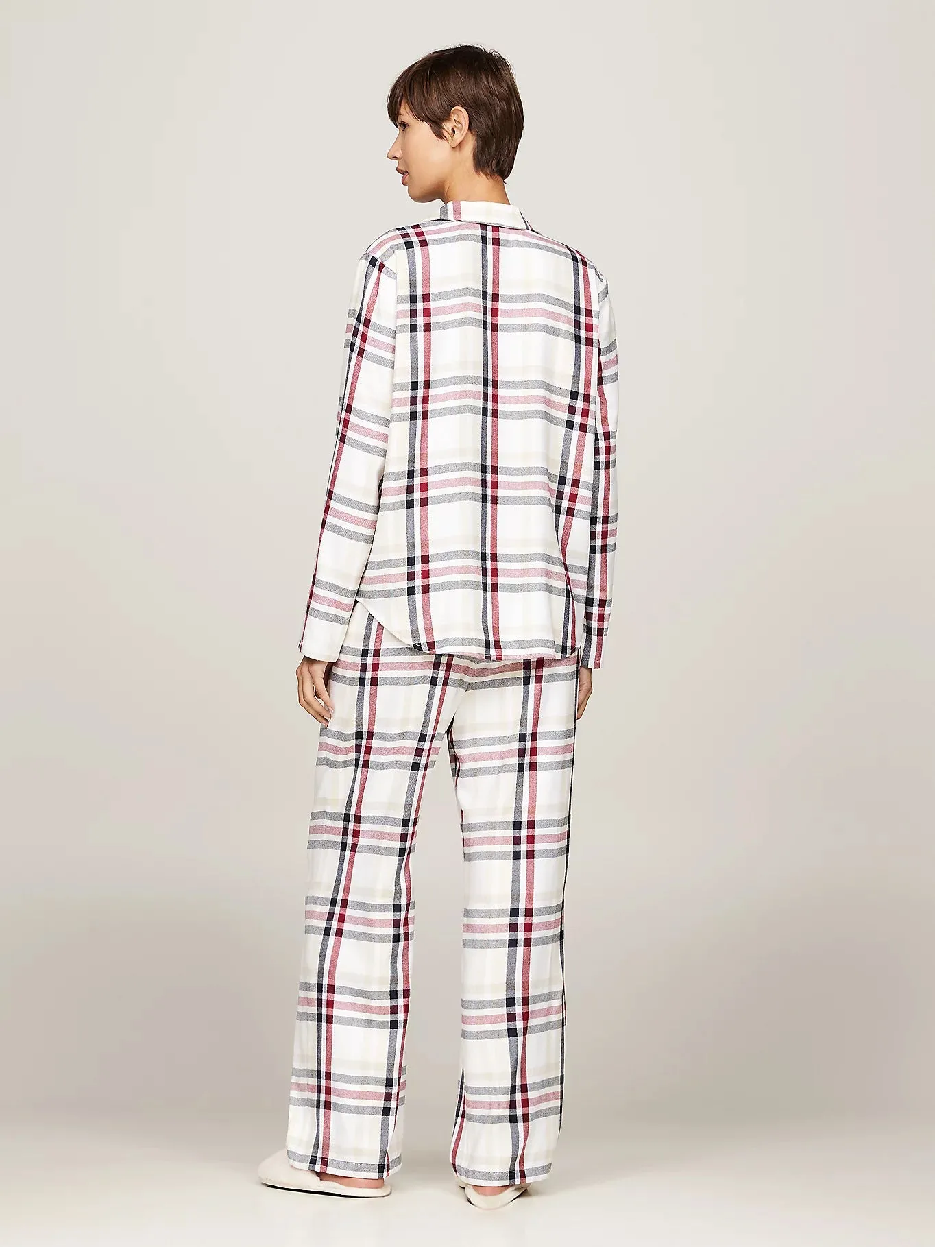 Tommy Hilfiger ORIGINAL Womens Pyjamas & Slippers Gift Set Heritage Check Ivory