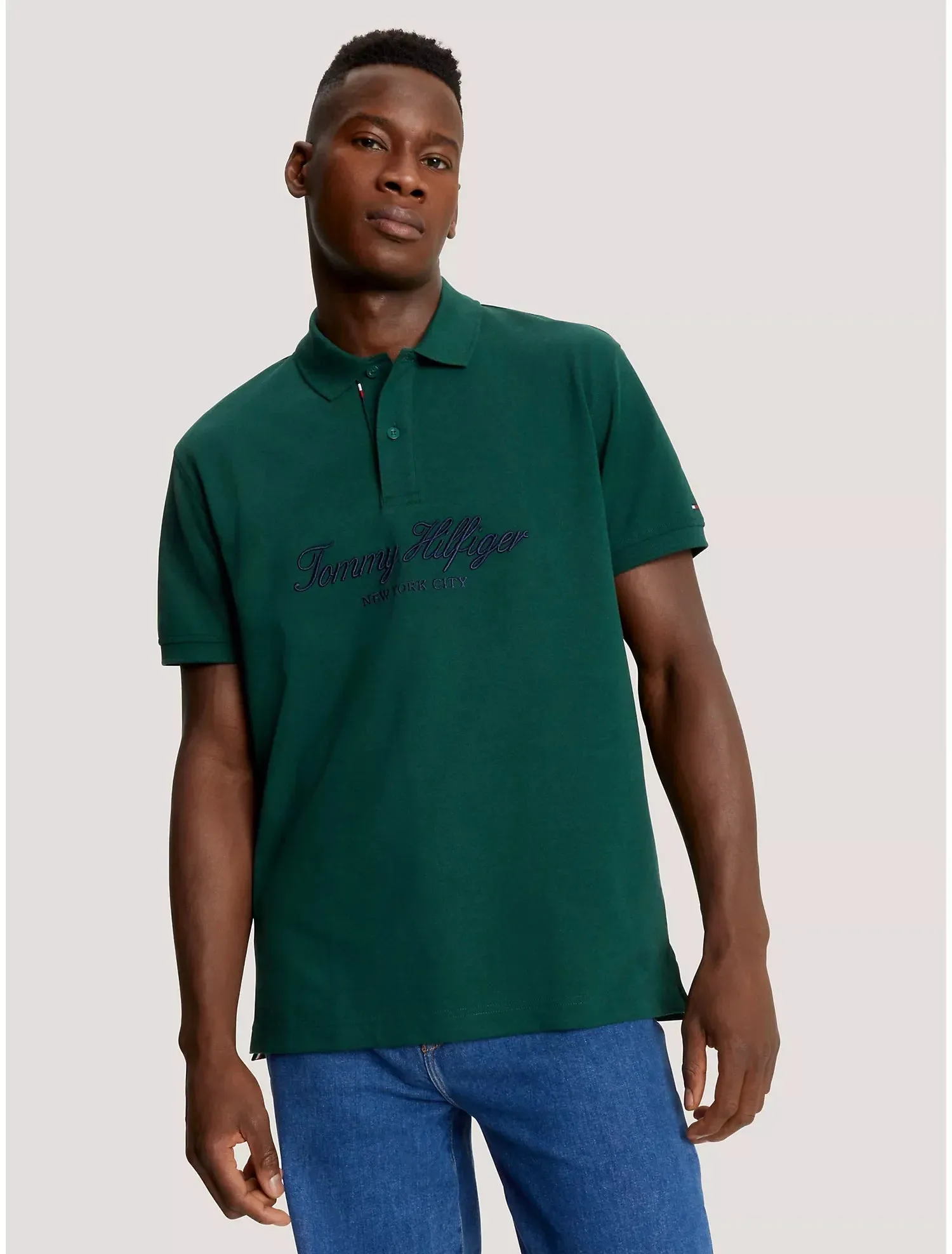 Tommy Hilfiger Regular Fit Embroidered Nyc Script Polo - Men