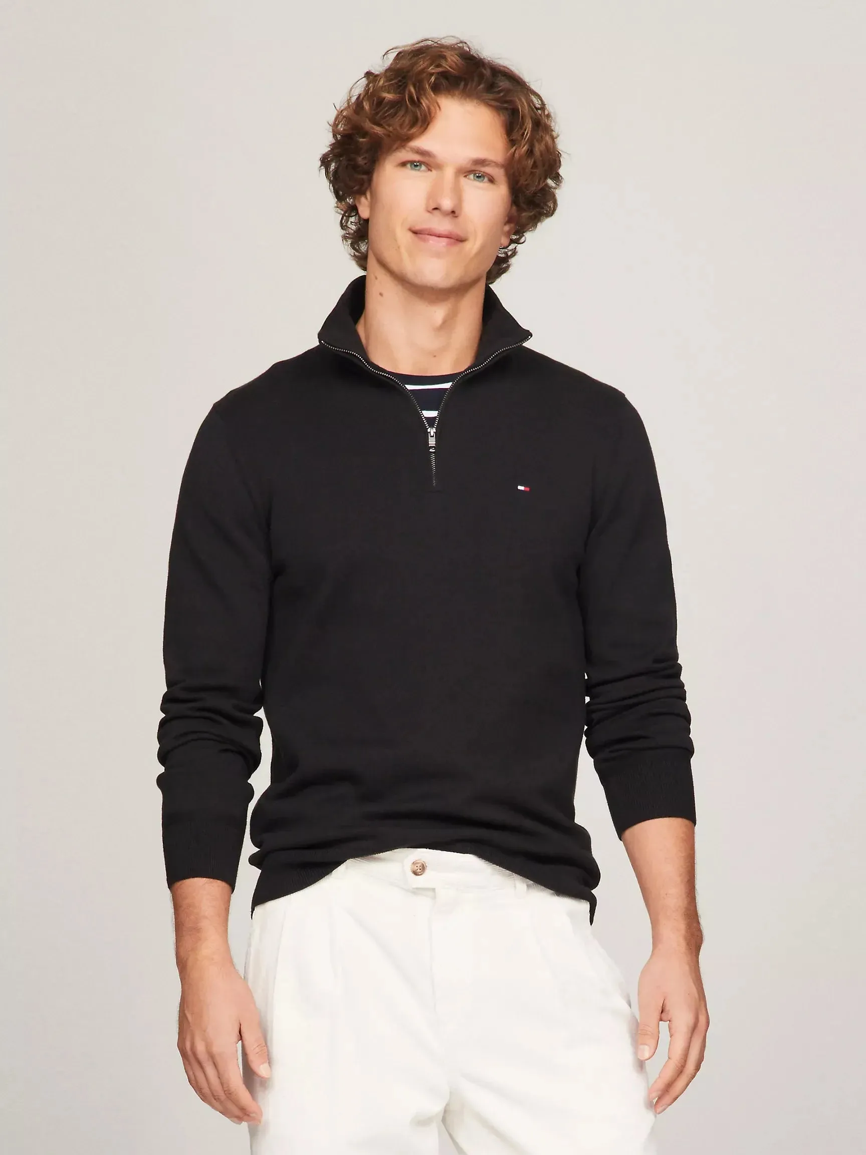Tommy Hilfiger Solid Logo Quarter-Zip Sweater - Men
