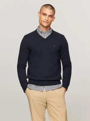 Tommy Hilfiger Solid Logo V-Neck Sweater - Men