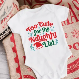 Too Cute For The Naughty List White Christmas Baby Vest