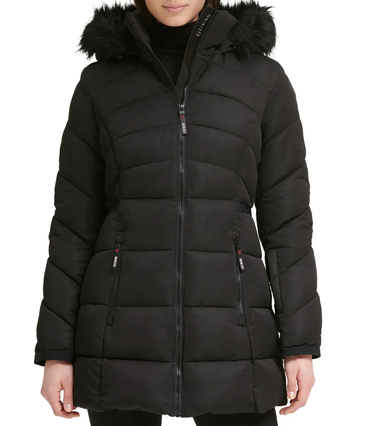 Top Rated Faux Fur Trim Puffer Jacket 1 Black  Ends Soon!