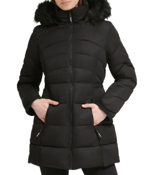 Top Rated Faux Fur Trim Puffer Jacket 1 Black  Ends Soon!