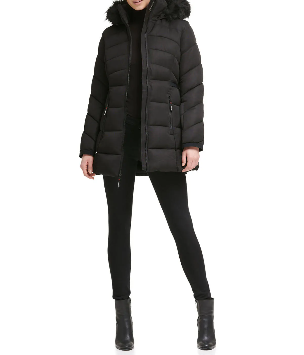 Top Rated Faux Fur Trim Puffer Jacket 1 Black  Ends Soon!