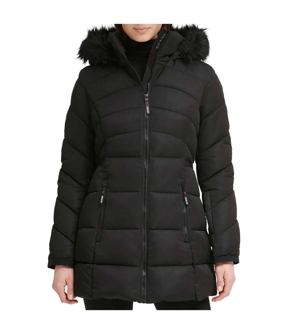 Top Rated Faux Fur Trim Puffer Jacket 1 Black  Ends Soon!