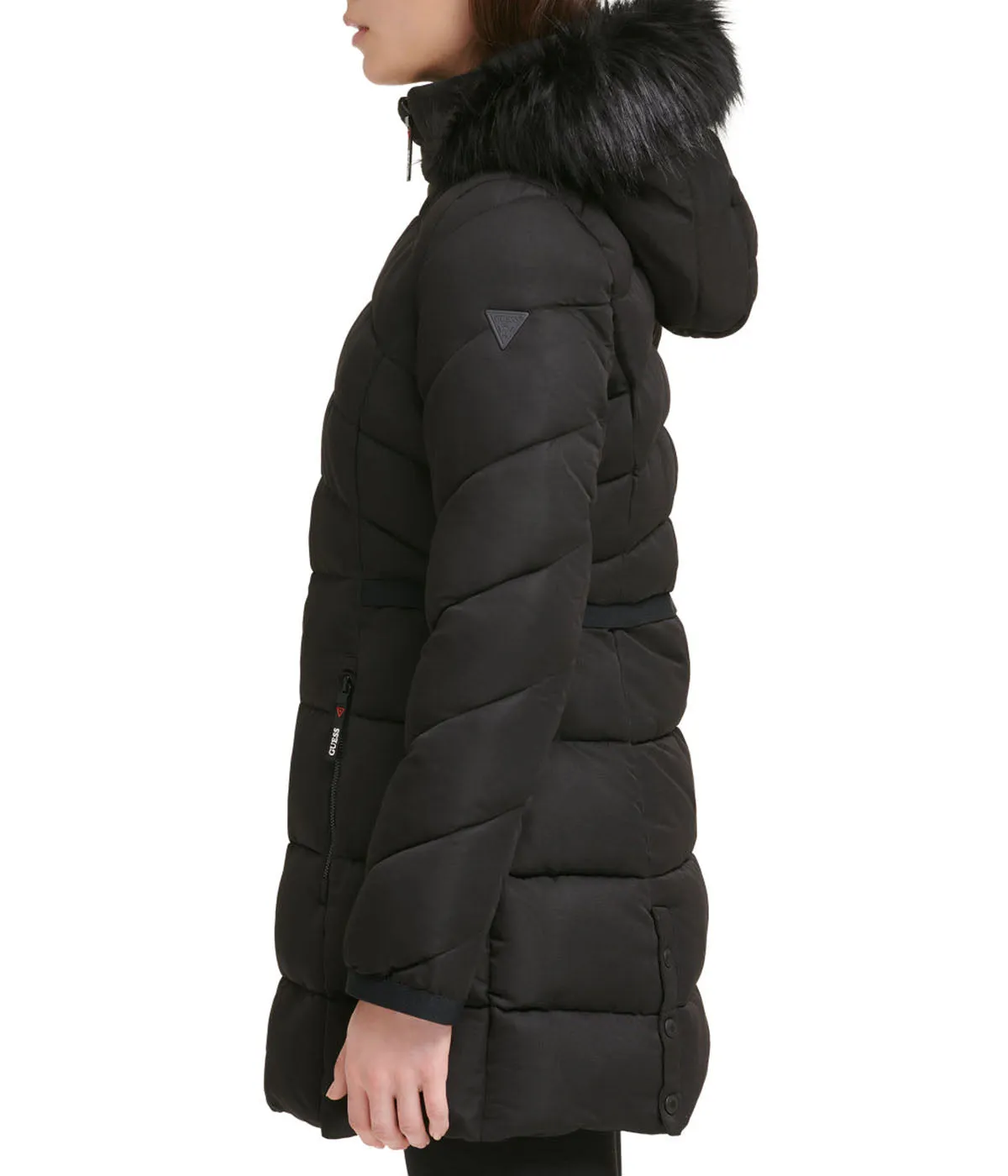 Top Rated Faux Fur Trim Puffer Jacket 1 Black  Ends Soon!