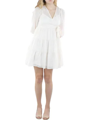 Top Rated Petites Womens Metallic Surplice Fit & Flare Dress  Limited Release!