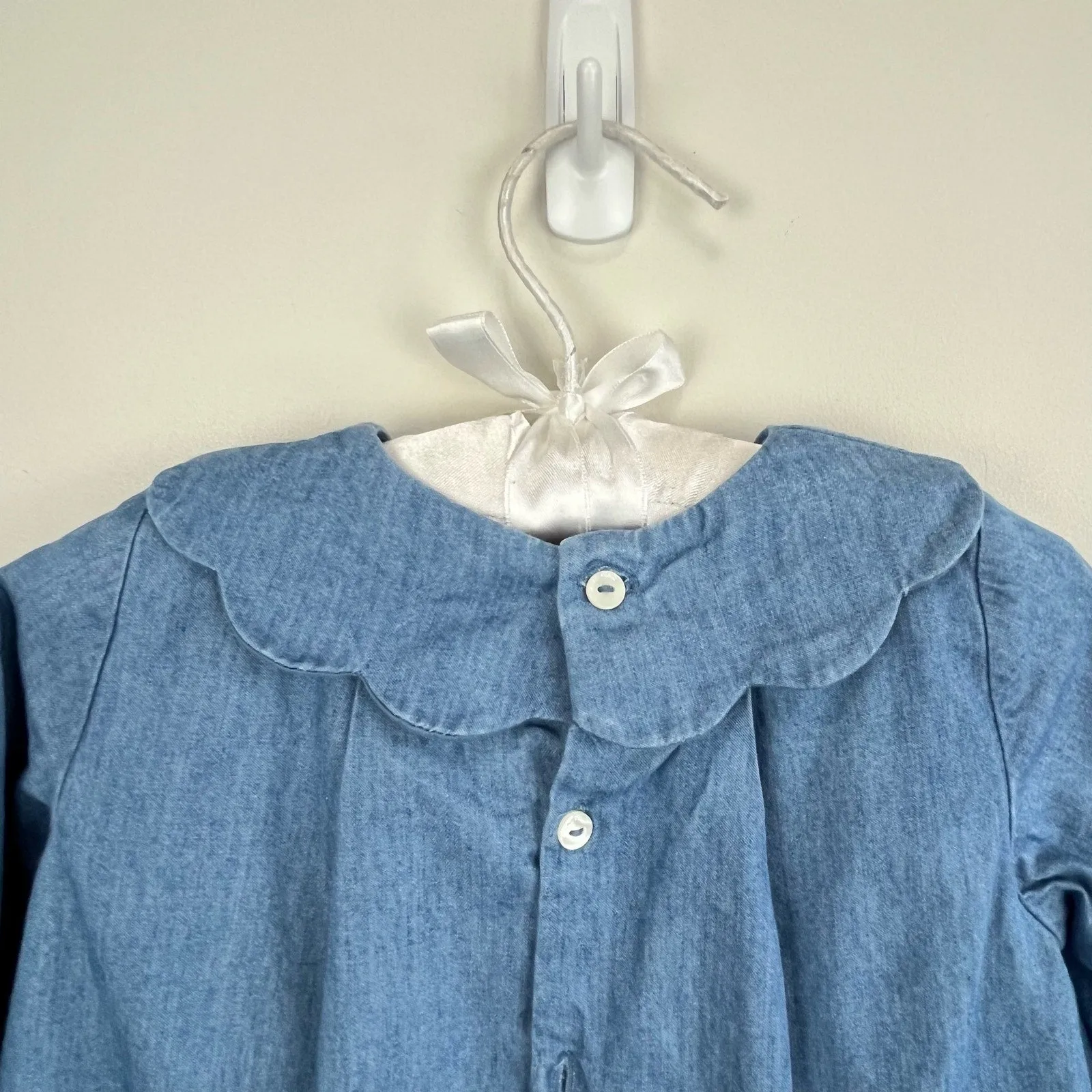 Trending Now Jacadi Paris Long Sleeve Scallop Collar Chambray Dress 12 Months 74 cm  Limited Release!