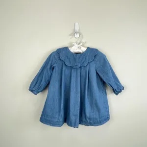 Trending Now Jacadi Paris Long Sleeve Scallop Collar Chambray Dress 12 Months 74 cm  Limited Release!