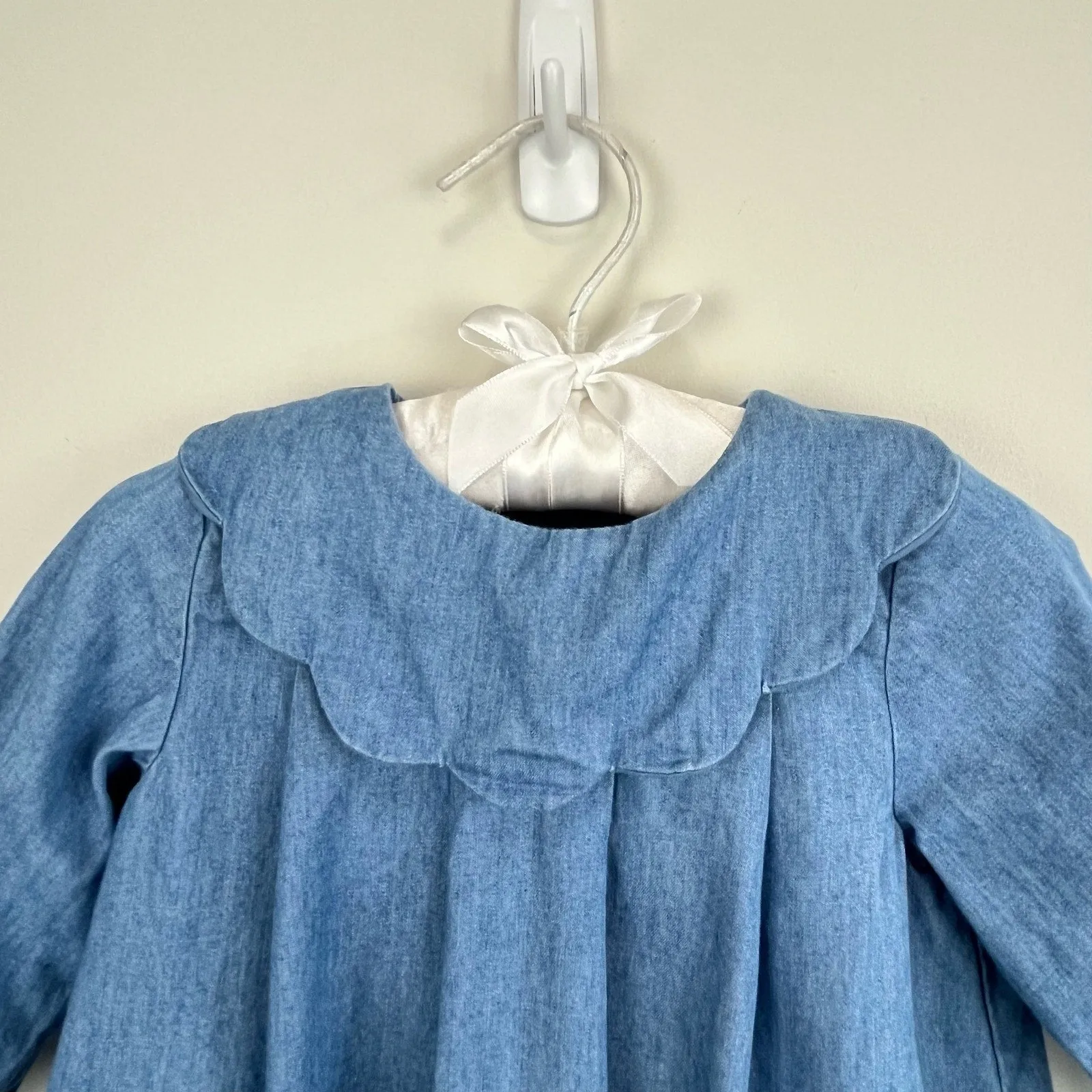 Trending Now Jacadi Paris Long Sleeve Scallop Collar Chambray Dress 12 Months 74 cm  Limited Release!